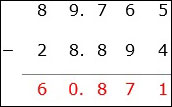 Subtract of Aligned Decimal