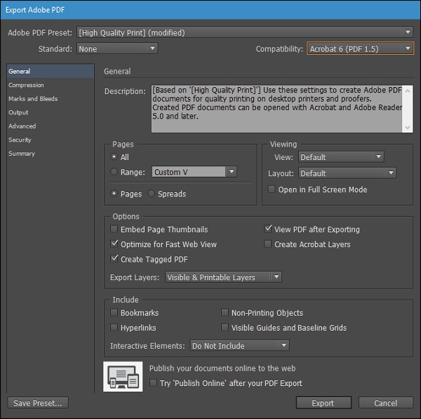 Exporting PDF