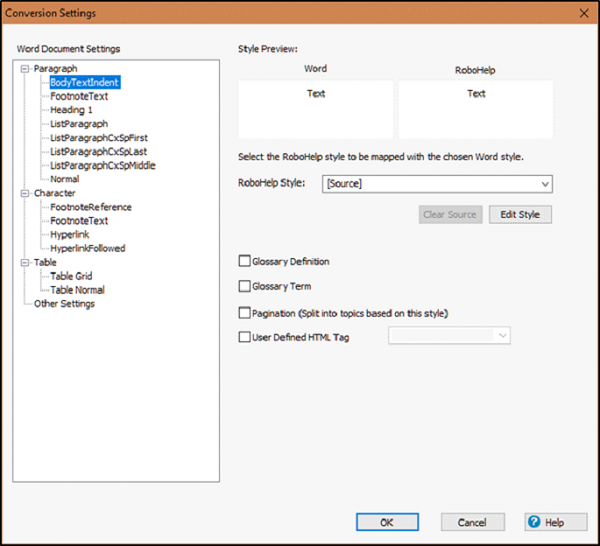Conversion Settings