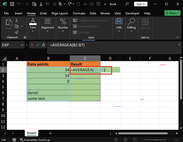 AVERAGEA Function