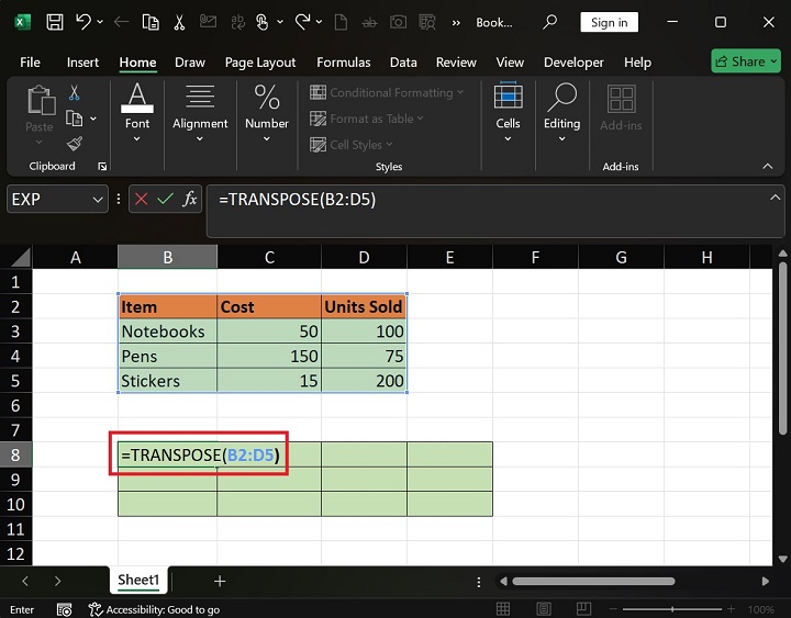 Convert Rows into Columns in Excel2