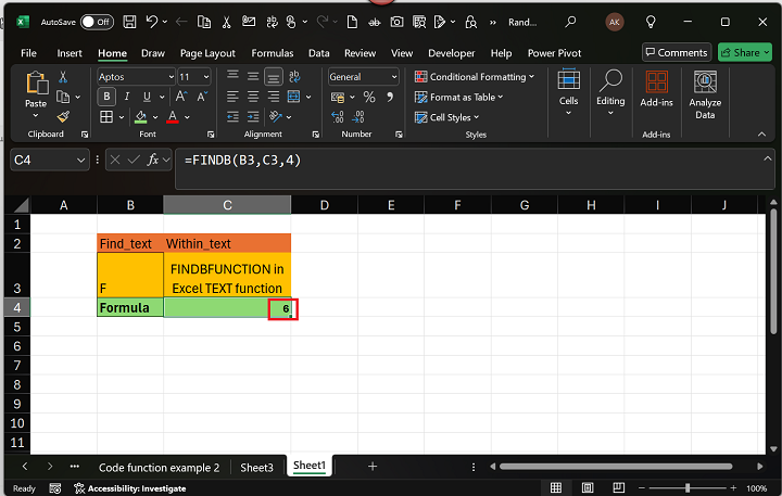 FINDB Function 3