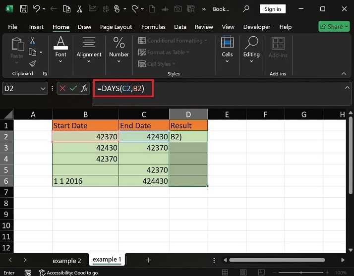 How to use the DAYS Function in Excel2