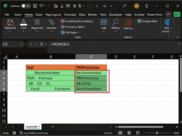 How to use the TRIM function in Excel3