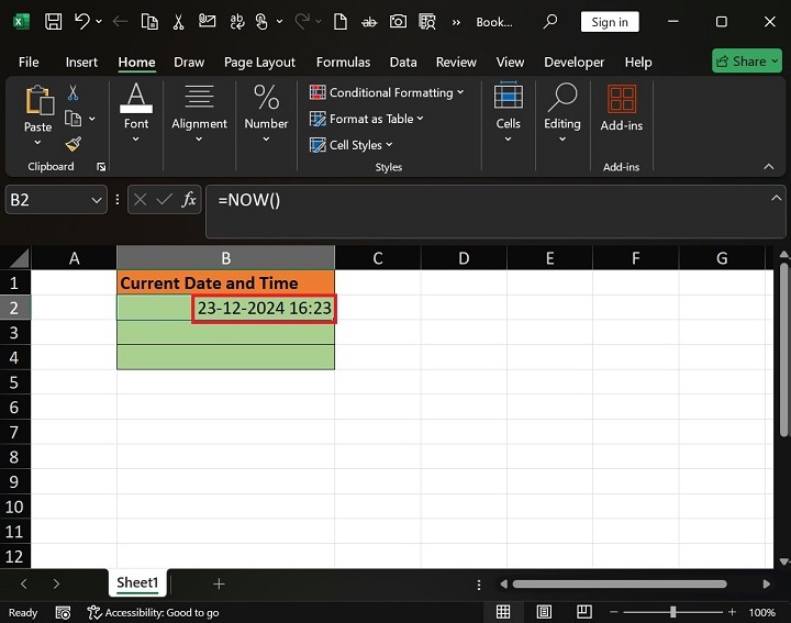 NOW Function to Obtain Excel Current Date and Time4