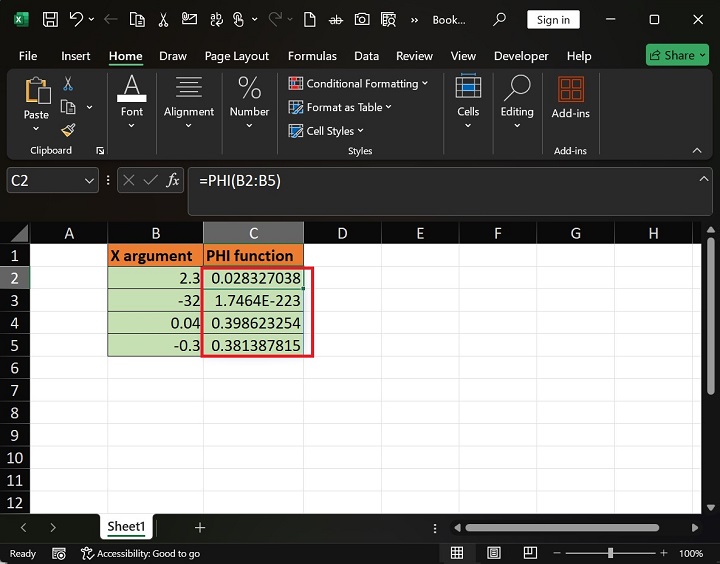 PHI Function in Excel 2