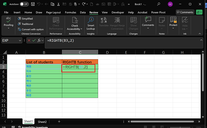 RIGHTB Function in Excel 1