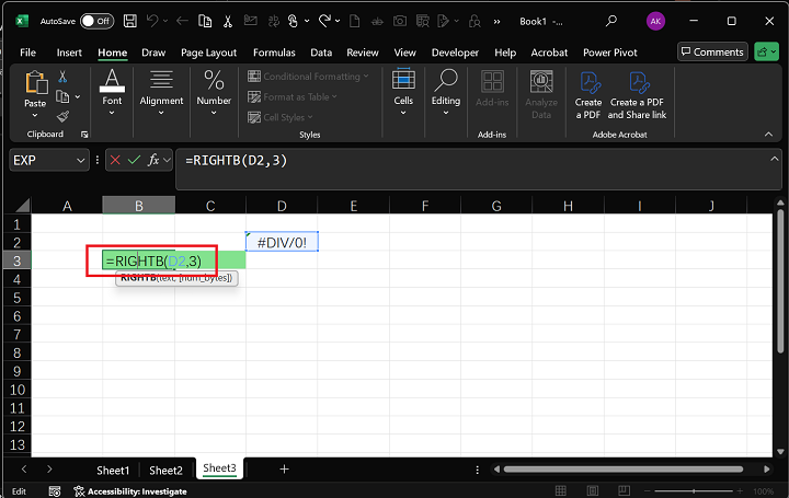 RIGHTB Function in Excel 4
