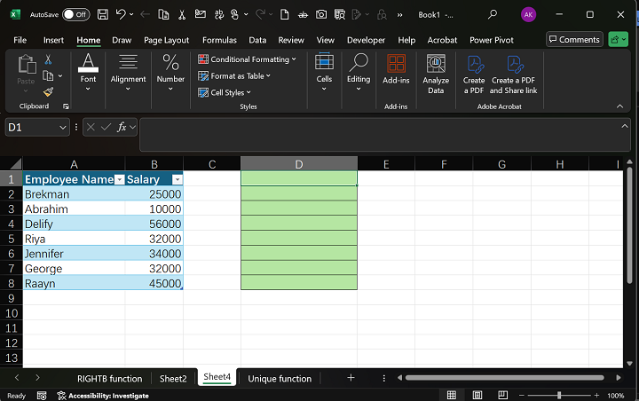 SORT Function in Excel