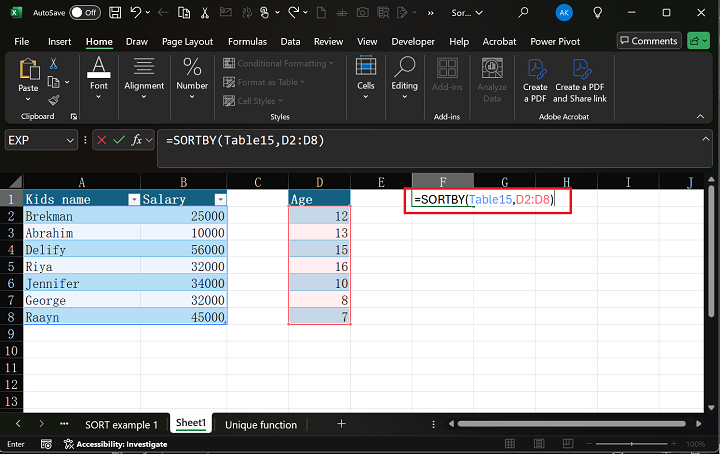SORTBY Function in Excel 1