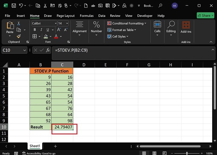 STDEV.P Function2