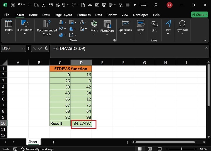 STDEV.S Function2