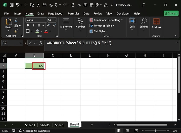 Use the INDIRECT, and SHEETS() Functions2