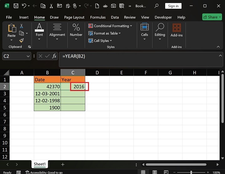 What does YEAR Function do in Excel3