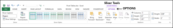 Tab OPTIONS