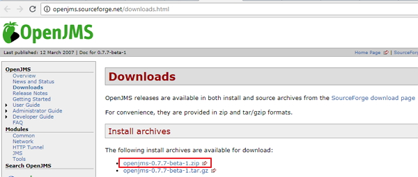 Download the OpenJMS