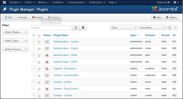 joomla Extension Menu
