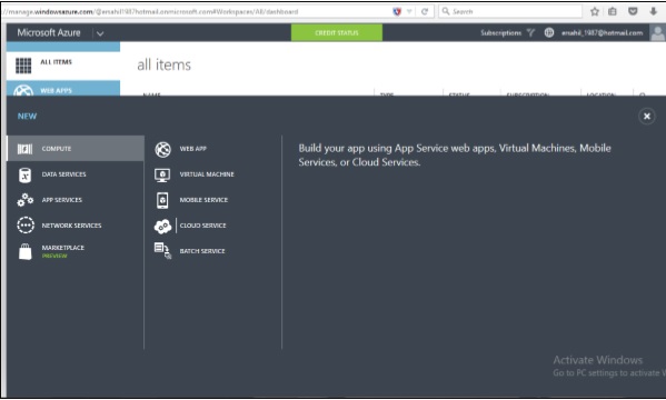 Management Portal Create New