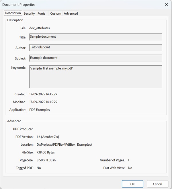 Properties menu