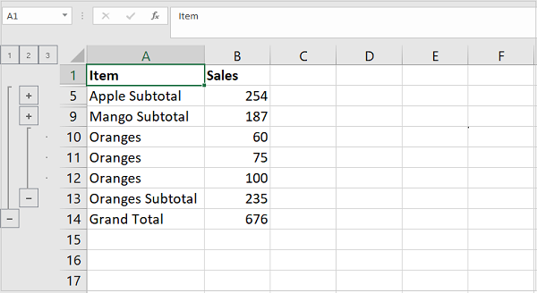 Subtotal Row