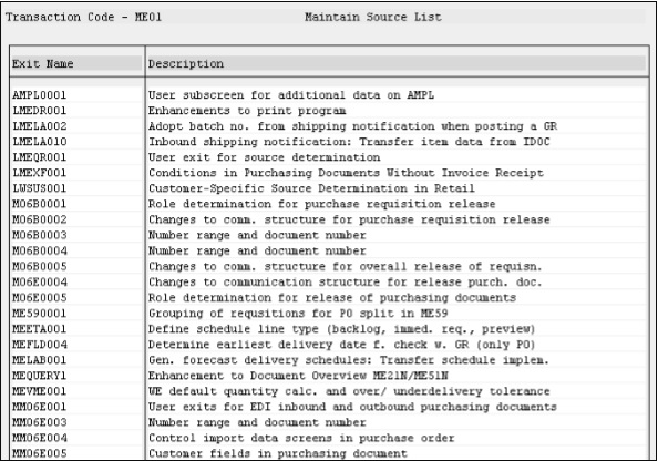 Transaction Code ME01