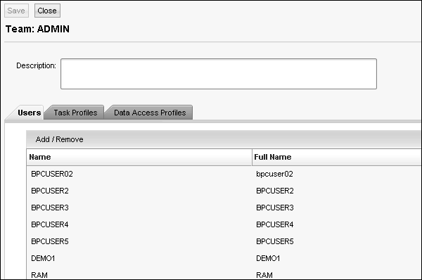 Details of Team Tab