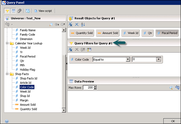 Filter Objects pane