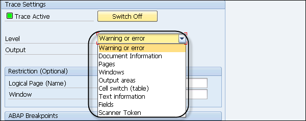 Trace Settings