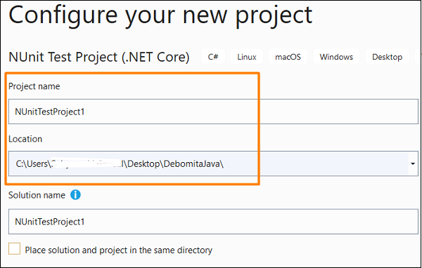 NUnit Project Name