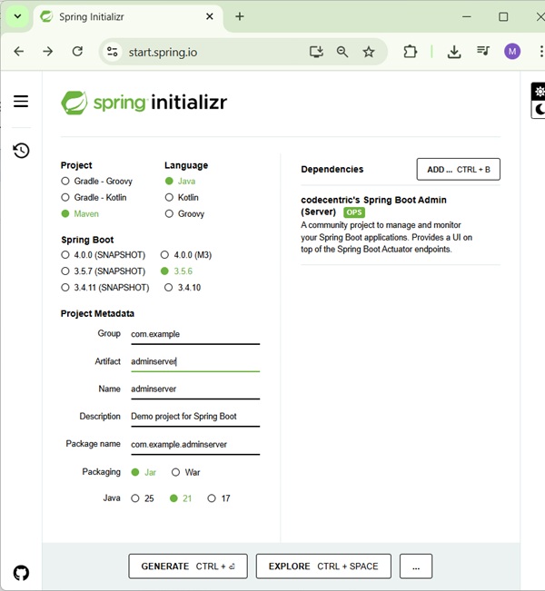 Creating Spring Admin Server