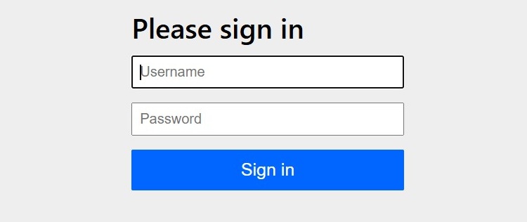 Login page