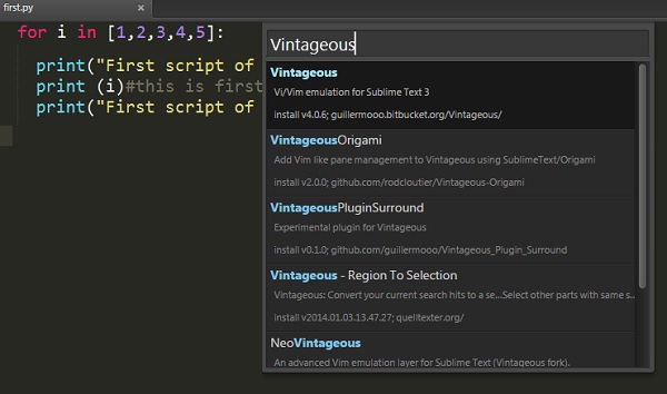Vintageous Mode Downloaded Using Package Control