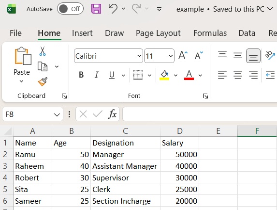 Passing Excel