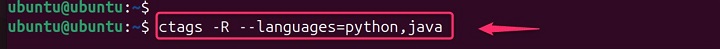 Creating tags for Python and Java files