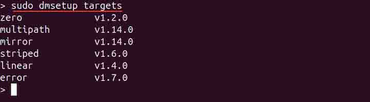 Listing Supported Target Types dmsetup Command