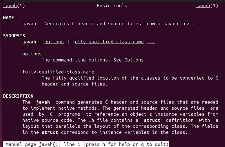 Man Page of The javah Command1